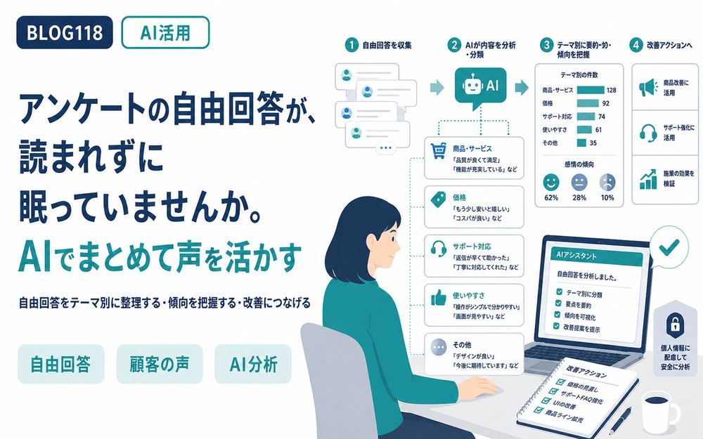 アンケートの自由回答が、読まれずに眠っていませんか。AIでまとめて声を活かす