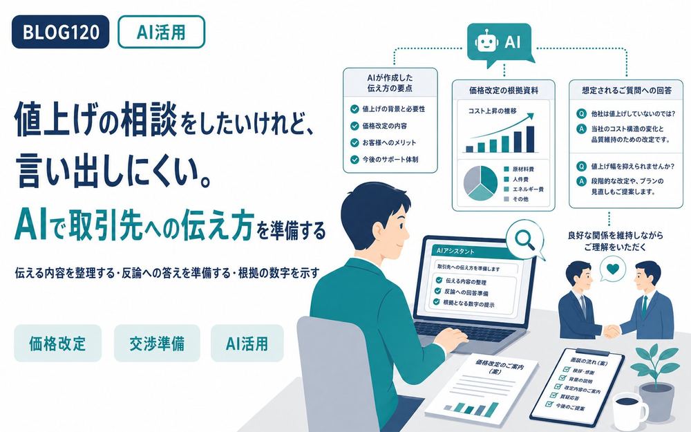 値上げの相談をしたいけれど、言い出しにくい。AIで取引先への伝え方を準備する