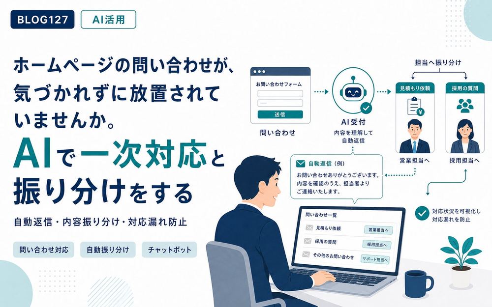 ホームページの問い合わせが、気づかれずに放置されていませんか。AIで一次対応と振り分けをする