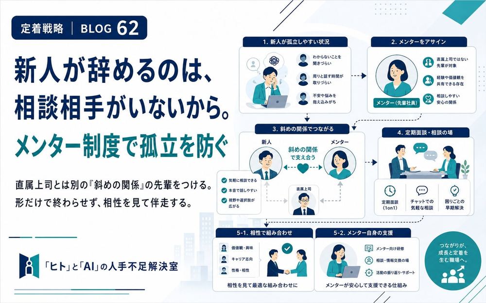 新人が辞めるのは、相談相手がいないから。メンター制度で孤立を防ぐ