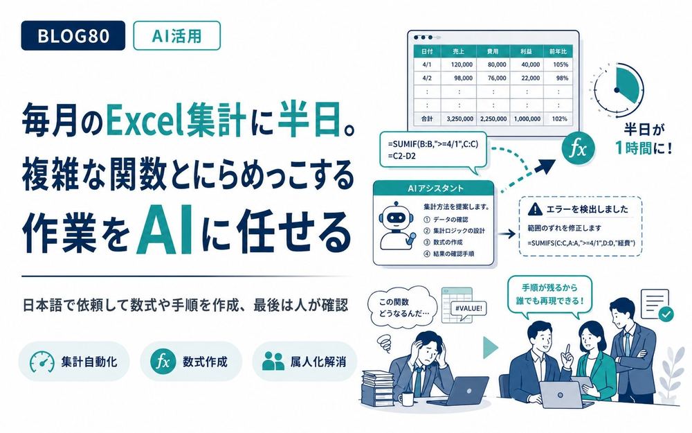 毎月のExcel集計に半日。複雑な関数とにらめっこする作業をAIに任せる