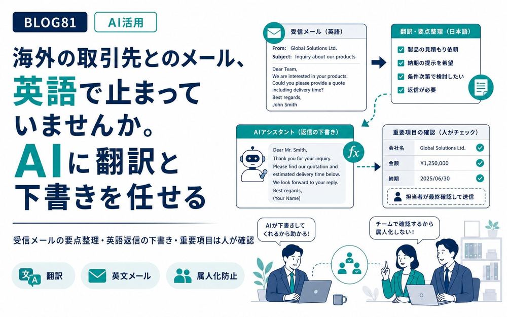 海外の取引先とのメール、英語で止まっていませんか。AIに翻訳と下書きを任せる