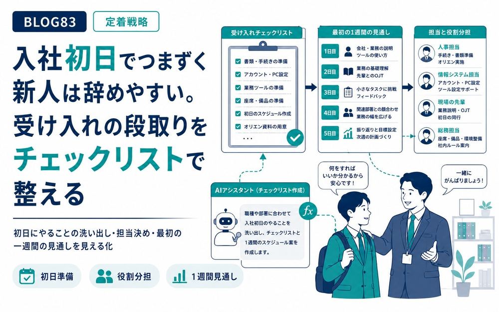 入社初日でつまずく新人は辞めやすい。受け入れの段取りをチェックリストで整える