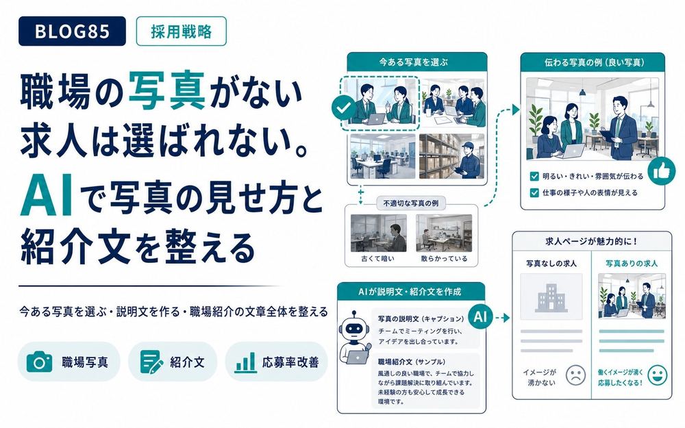 職場の写真がない求人は選ばれない。AIで写真の見せ方と紹介文を整える