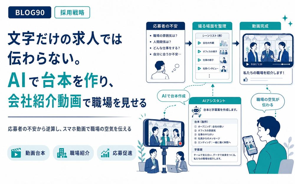 文字だけの求人では伝わらない。AIで台本を作り、会社紹介動画で職場を見せる