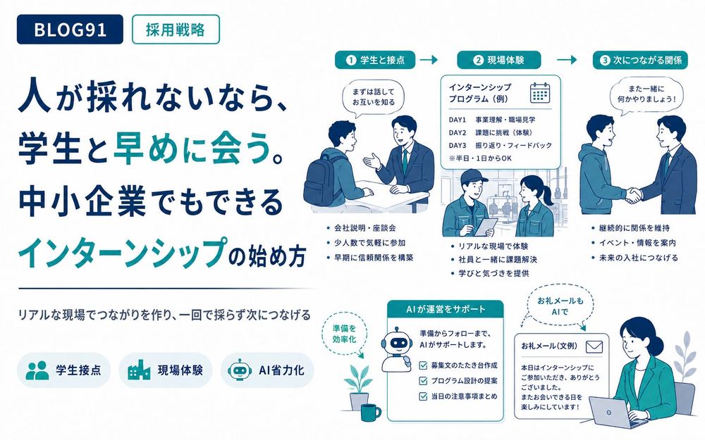 人が採れないなら、学生と早めに会う。中小企業でもできるインターンシップの始め方