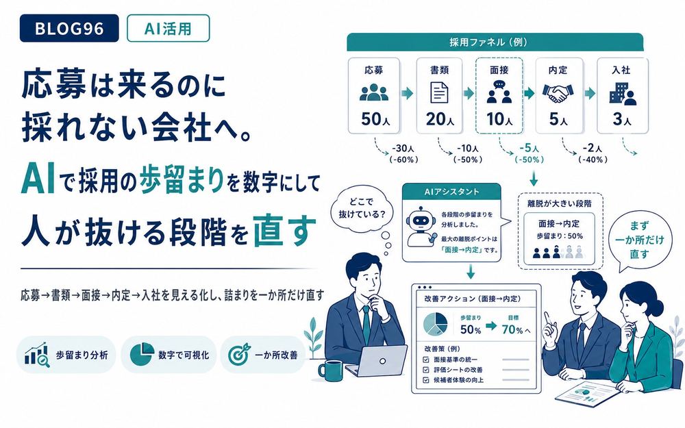 応募は来るのに採れない会社へ。AIで採用の歩留まりを数字にして、人が抜ける段階を直す
